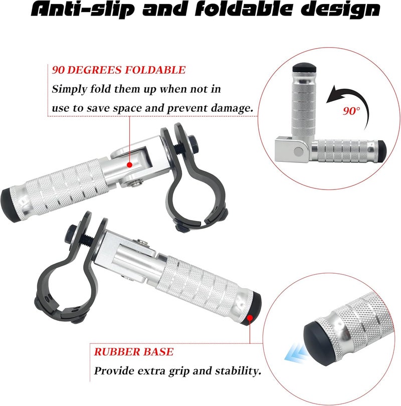 VUOZIP M8 Anti-Skid CNC Universal Motorcycle Foot Pegs Degree Foldable Footpegs Footrest,Upgrade Passenger Pedal For Mini Bike Dirt Pit Bike Electric Car Motorbike Honda Suzuki Yamaha Kawasaki (Silver) - Image 5